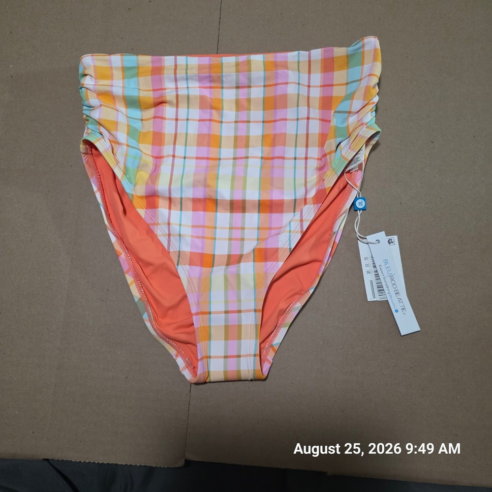 Bleu Rod Beattie Womens Plaid High Waist Ruched Bikini Bottoms Multi Size 6